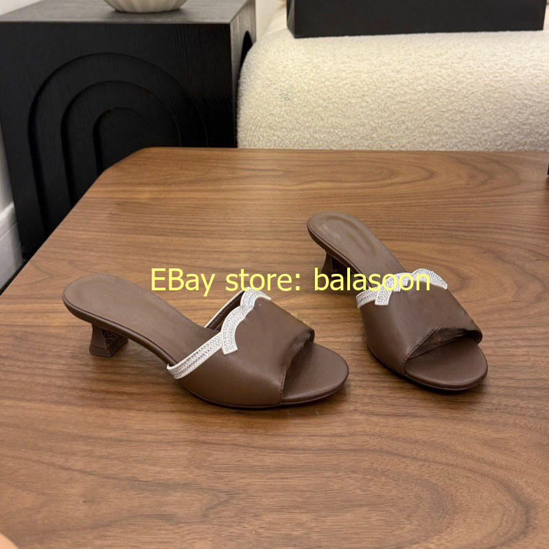 2026 summer genuine leather rhinestone flat slippers stiletto slippers 35-41