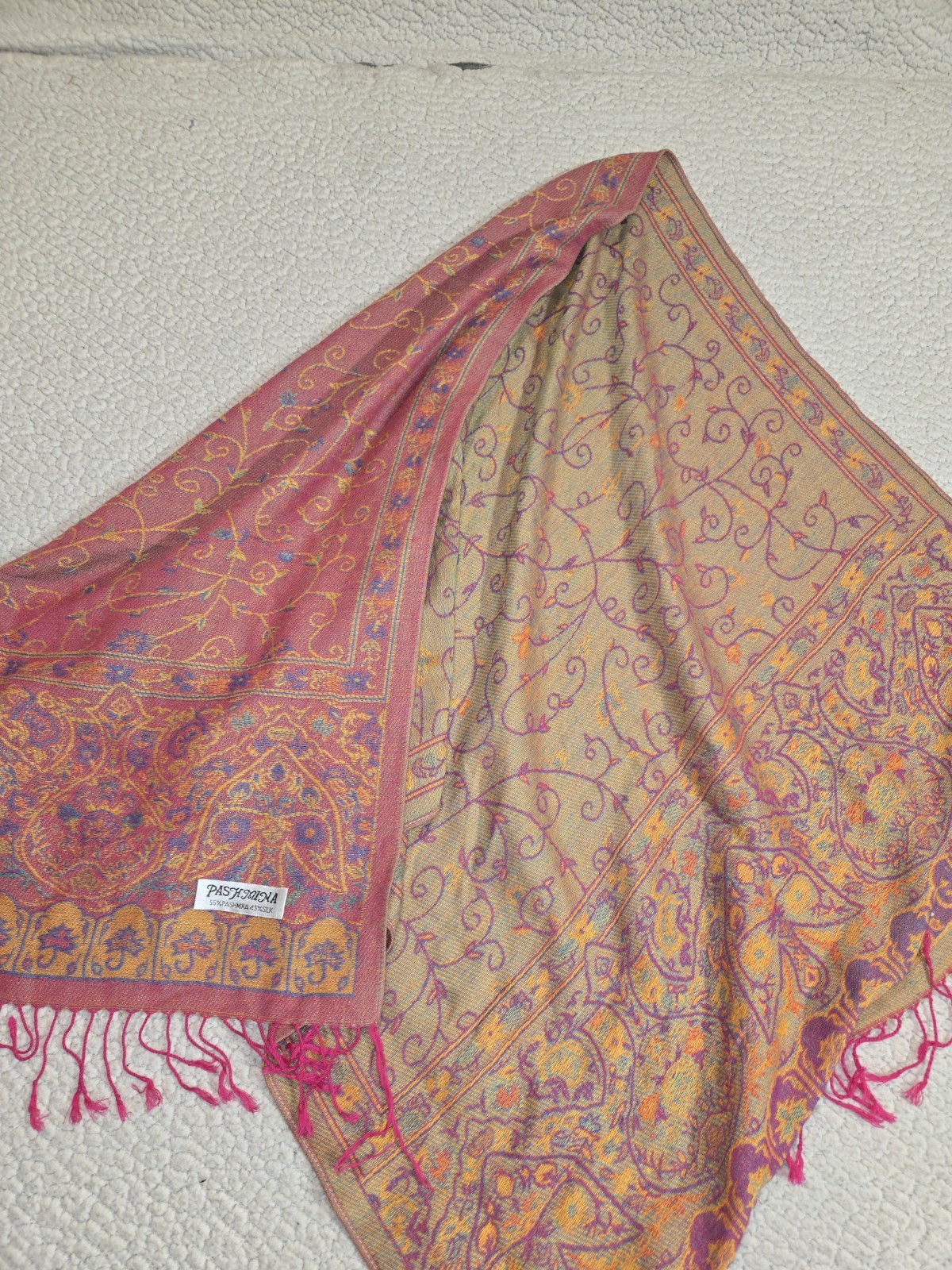 Pashmina 55 Silk 45 Shawl Scarf 28 X 60 Paisley Pattern Boho Hippy