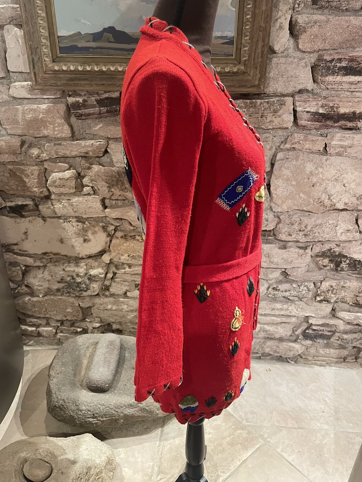 Fun Vintage Republic of Korea Mexican Tourist Style Belted Cardigan Size XS/S