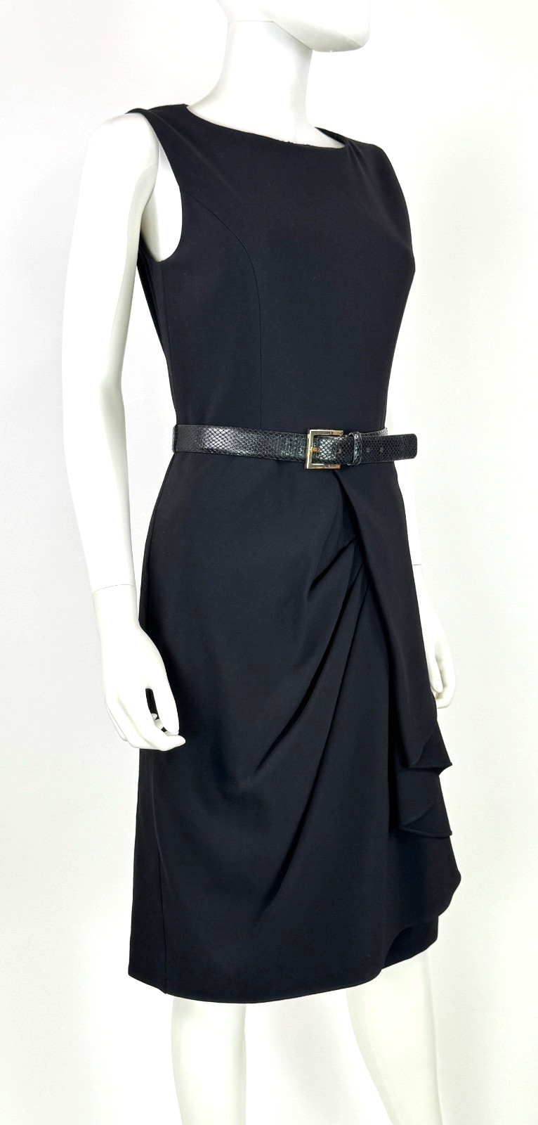 $1.7K Michael Kors Italy Black Wool Dress 6 US 42 IT M Zip Leather Belt Runway