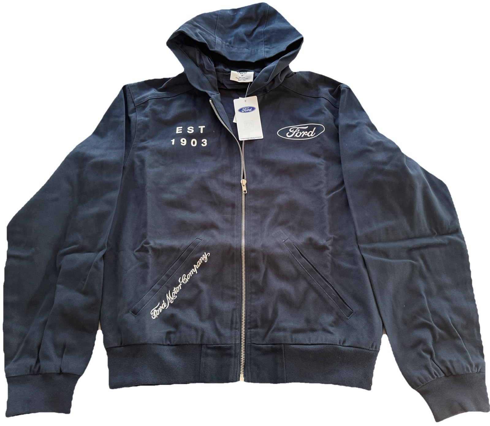 Ford Est 1903 Mechanic Jacket Mens Small Navy Workwear Graphic Shop Coat