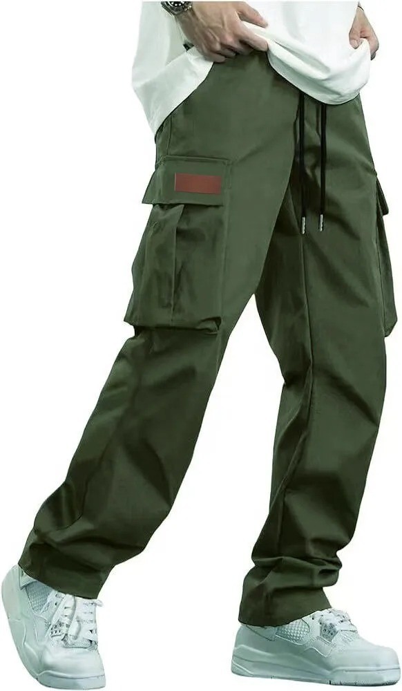 Mens Cargo Pants Casual Joggers Drawstring Hiking Outdoor Twill Sweatpants Fit👖