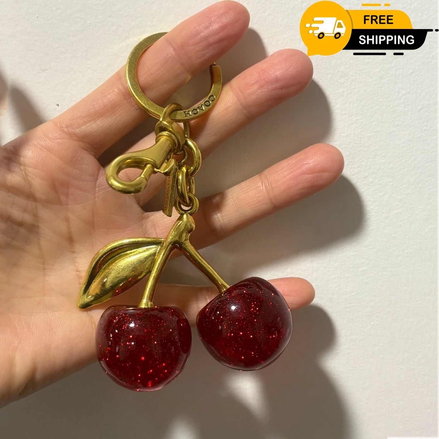 NEW Red Cherry Apple Bag Charm Keychain Resin Metal Brass Purse Decoration US