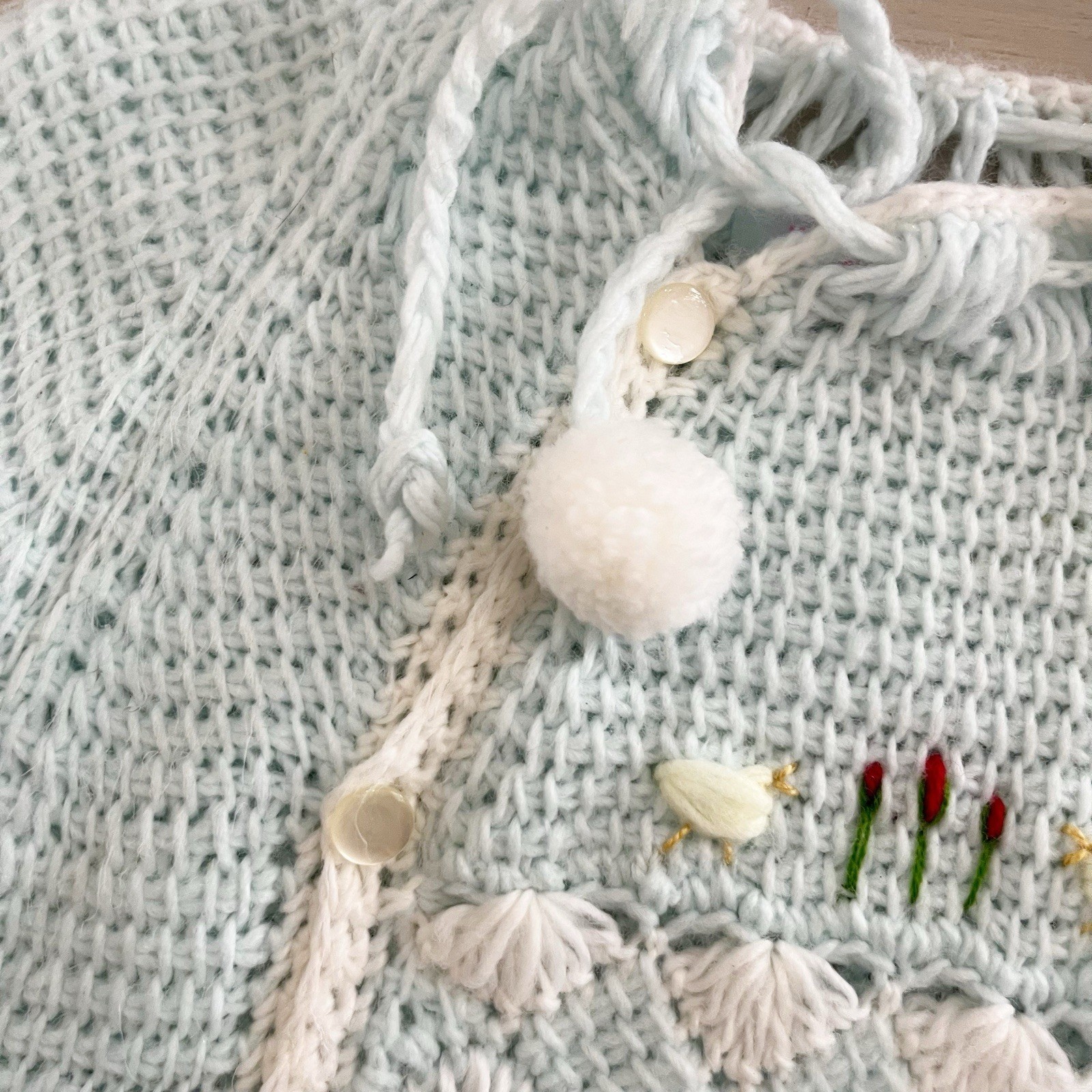 Vintage Handmade in Republic of Korea Baby Sweater Booties Set Blue Knit Crochet
