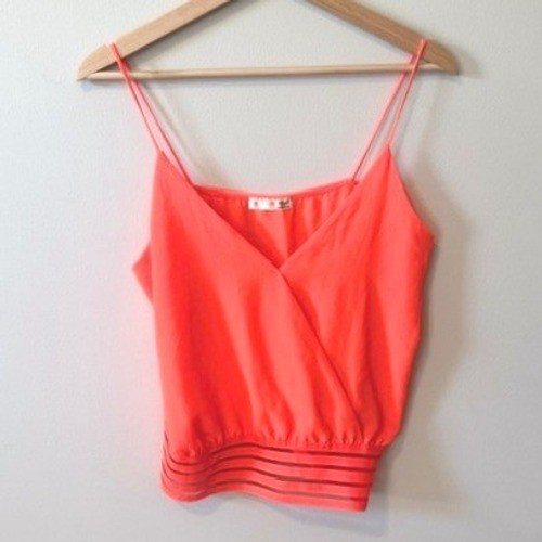 A’GACI Cami Wrap Top Womens Medium Neon Coral Excellent Mesh Banded Crop Tank