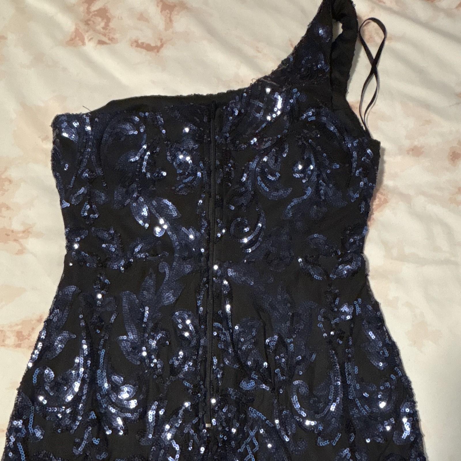 Windsor Navy Sequin One Shoulder Long Bodycon Dress Formal Party Juniors 1