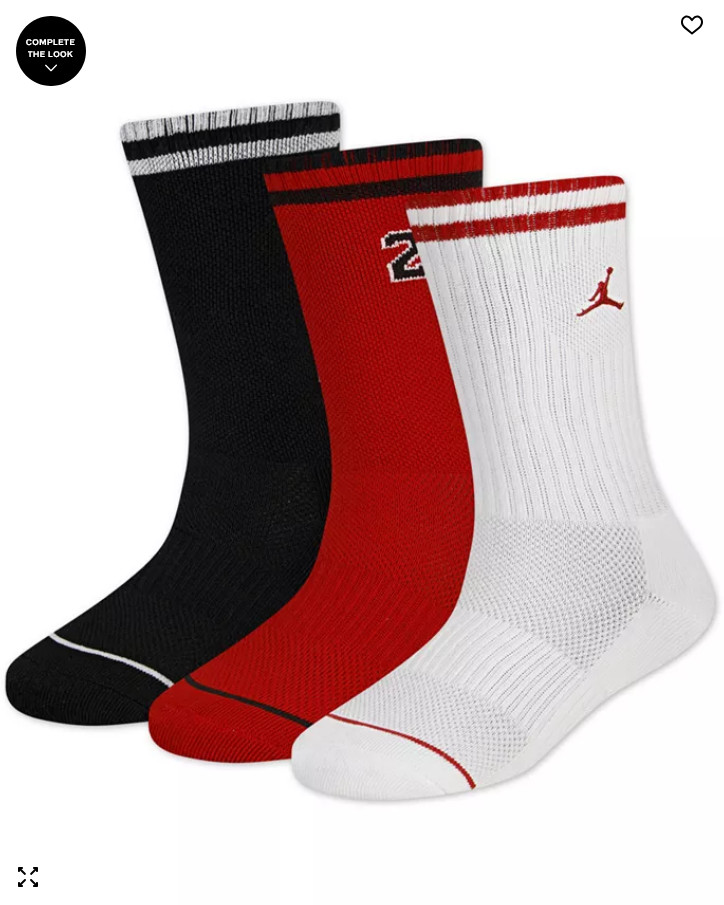 AIR Jordan Big Boys 3-pack Cushioned CREW socks Size M 9-11 Blue Black Red