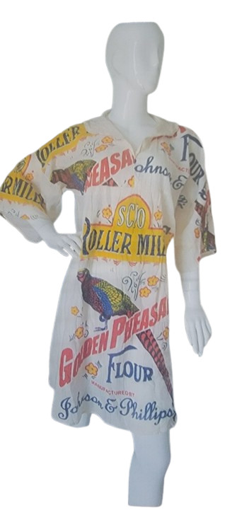 Flour Sack Dress Pheasant Vintage Look Feed Sack Garden Hippie Boho One Size