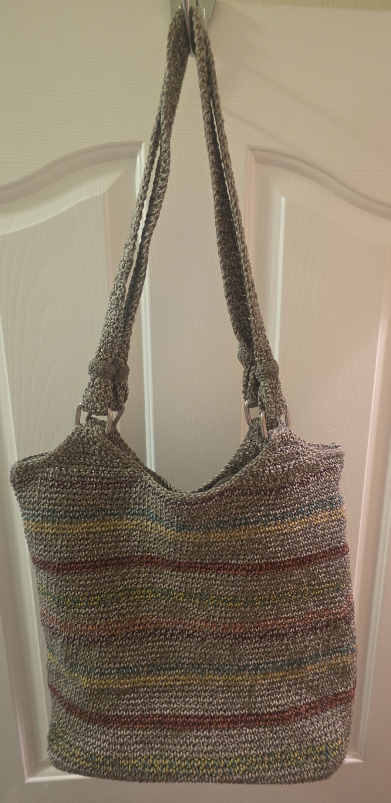 VTG the SAK Belle Crochet Handbag Purse Voyager Stripe Tote Hobo Shoulder Bag