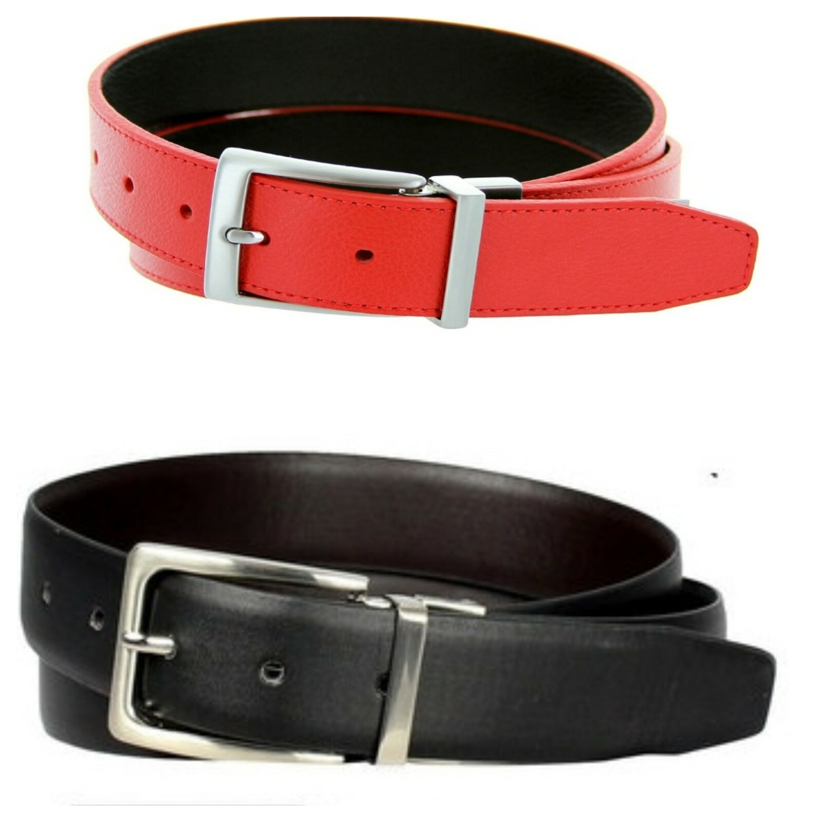 2-Pack: Men’s Genuine Leather Reversible Dress Belts – Assorted Colors