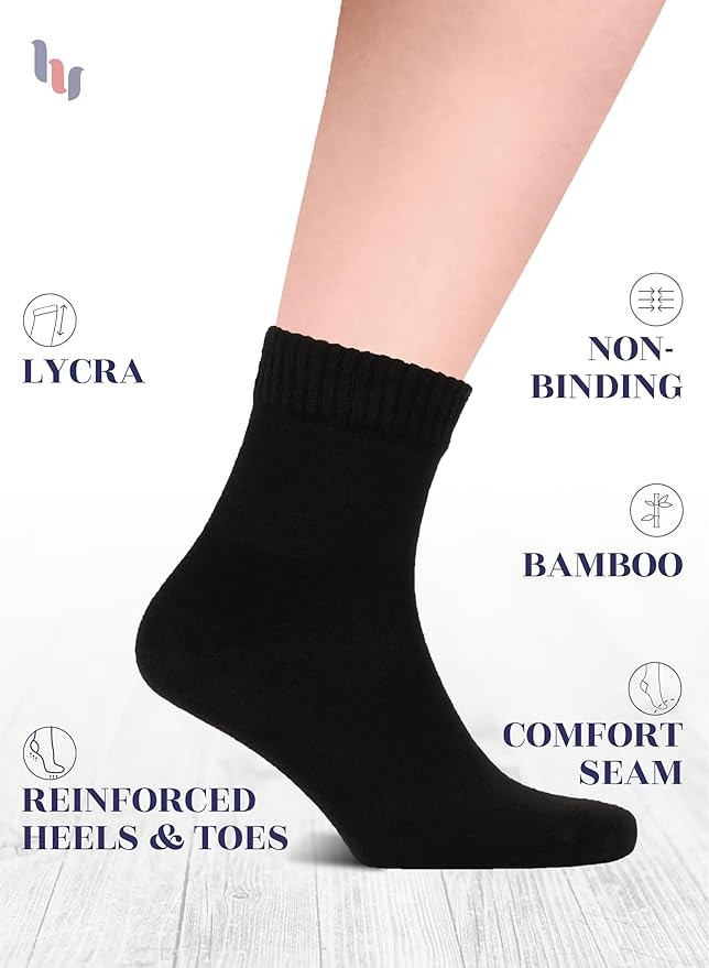 MEN Thin Diabetic Ankle BAMBOO Socks, Solid Colors, MEDIUM, Casual, 4-Pair