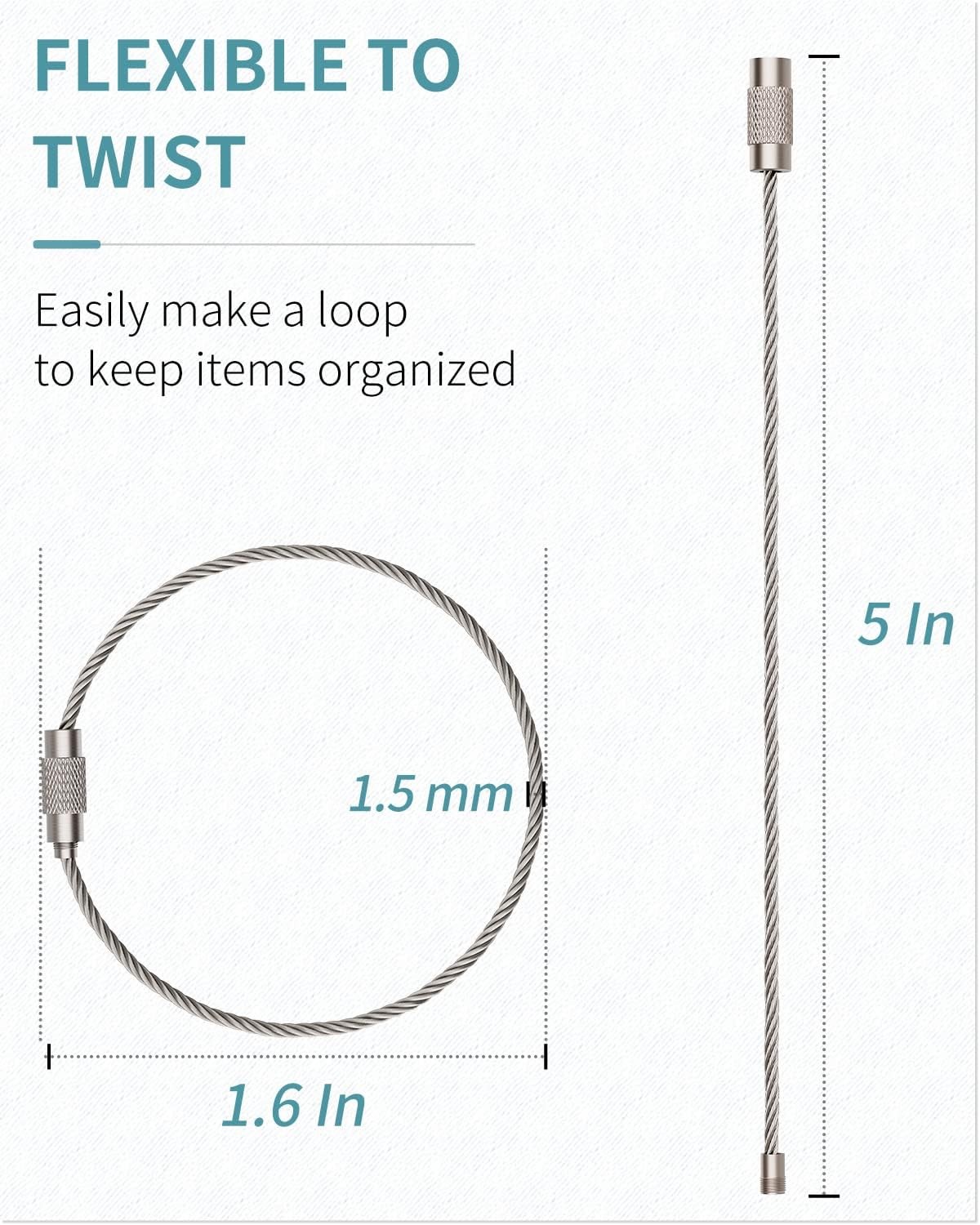 10Pcs Wire Keychain Cable, Cable Stainless Steel Key Ring, Luggage Tags Loops US