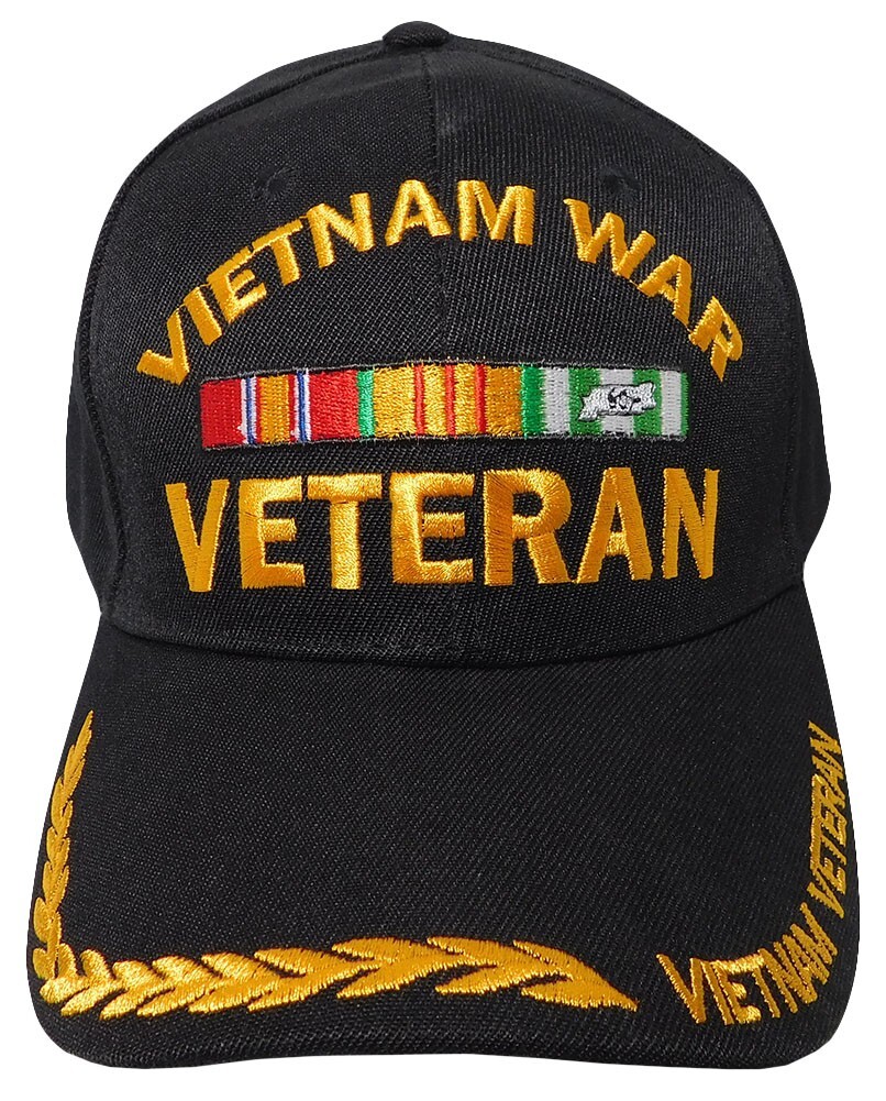 Vietnam War Veteran Ribbon Black Acrylic Adjustable Embroidered Hat Cap