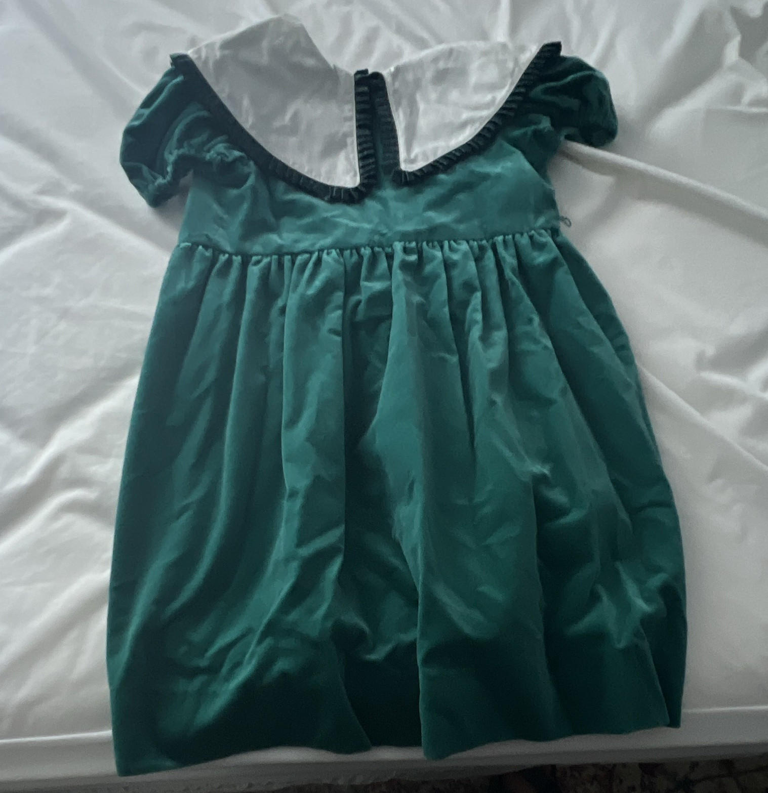 Girls Solid Green A-Line Knee-Length Dress White Peter Pan Collar Size 6x