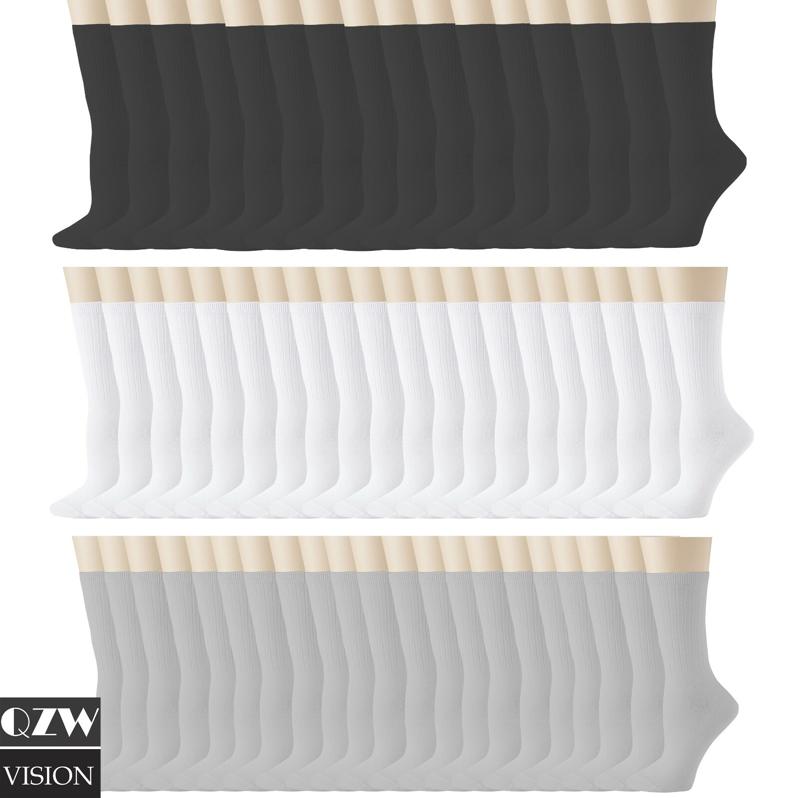 Lot 3-12 Pair Mens Black White Athletic Sports Work Cotton Crew Socks 9-11 10-13
