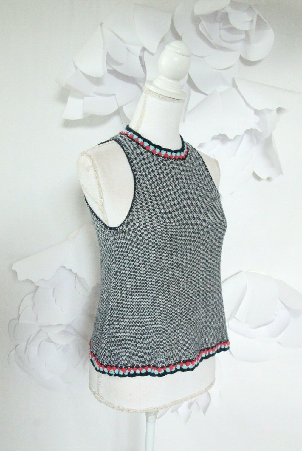 THML Boho Mock Crochet Top Sweater Women’s S Blue Sleeveless Casual