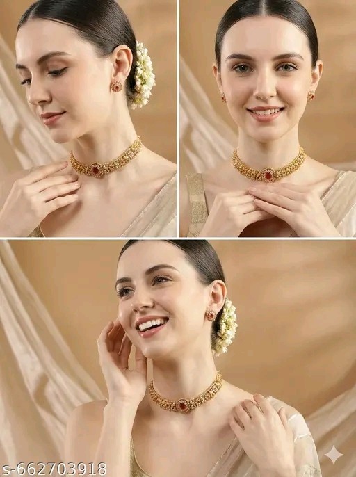 Indian Bollywood Gold Plated Kundan Choker Bridal Necklace Earrings Jewelry Set
