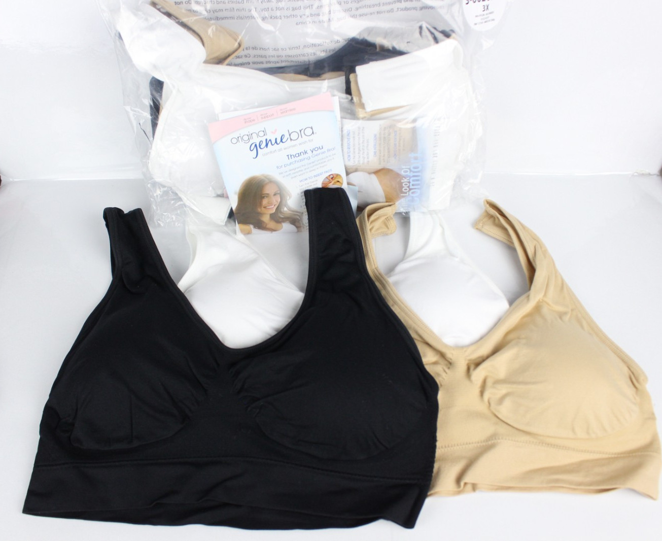 Genie Bra 6 Pack Women’s Wireless Solid Color Seamless 3XL Natural Black White