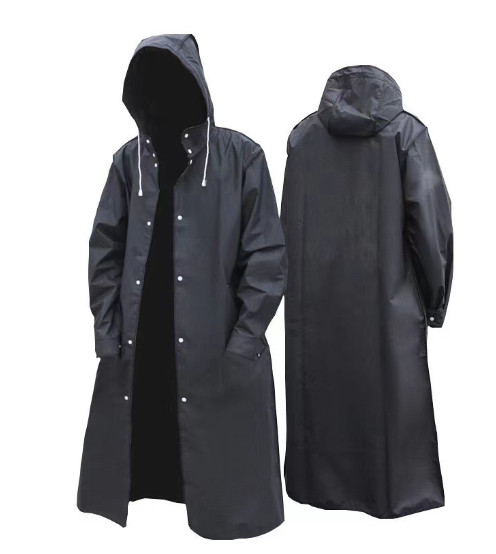 Men Black Waterproof Long Raincoat Hooded Trench Jacket Outdoor Hiking Rain Coat