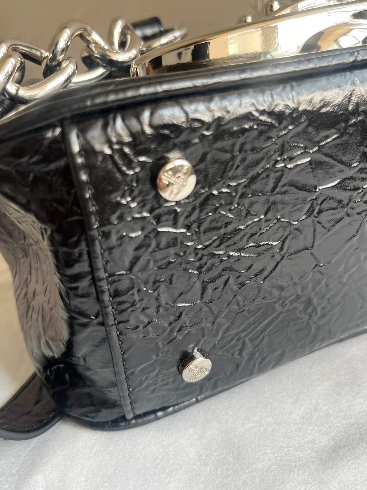 Vivienne Westwood Big Orb 2Chain Strap Black Leather Shoulder Bag
