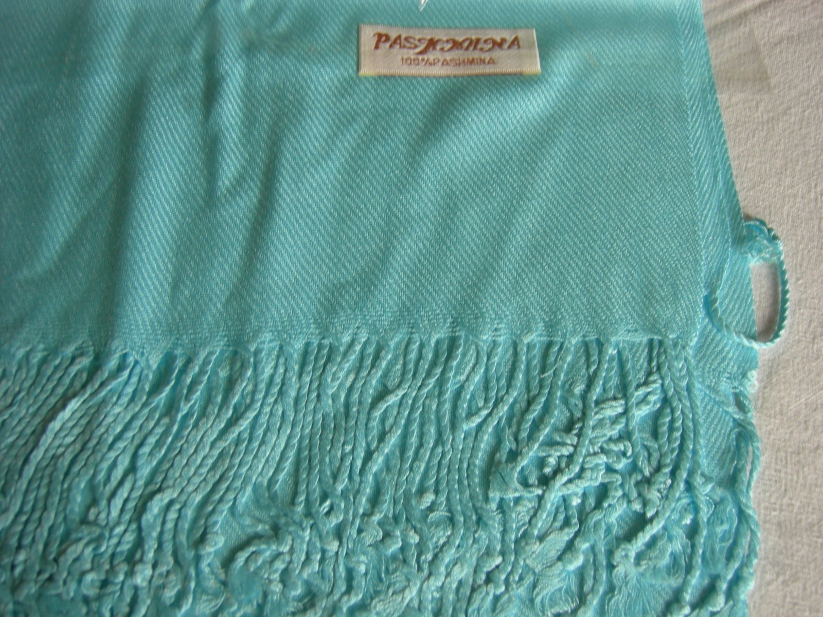 NIP Med. Blue Pashmina Scarf- 100% Pashmina -27″ x 75″ w/3″ Fringe