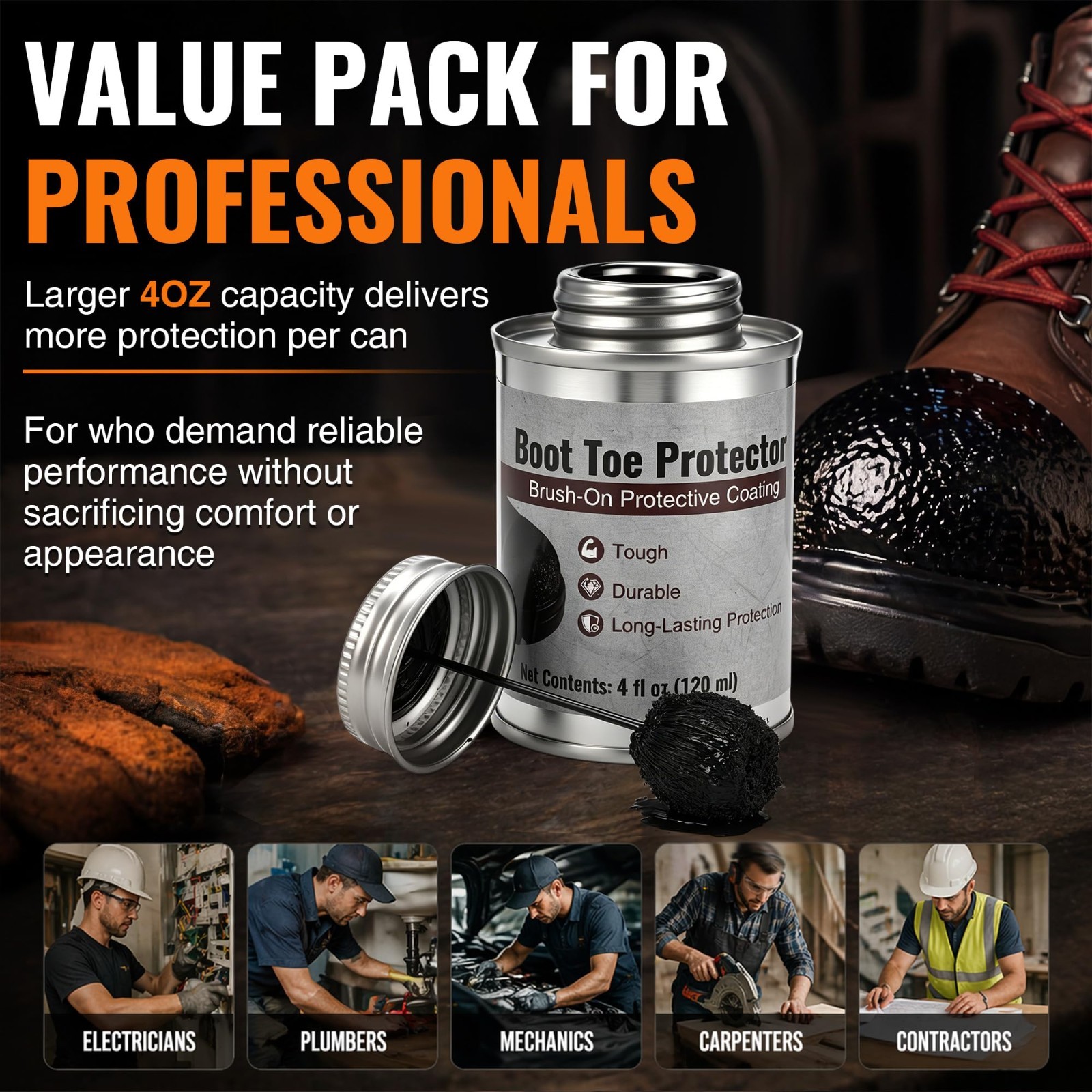 Boot Toe Protector – Brush-On Liquid Scuff Guard for Work & Hiking Boots, 4oz