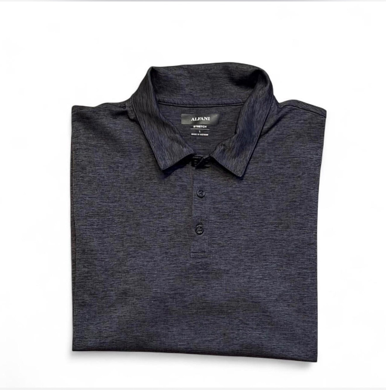 Alfani Polo Shirt Mens L Gray Stretch Short Sleeve Casual Lightweight