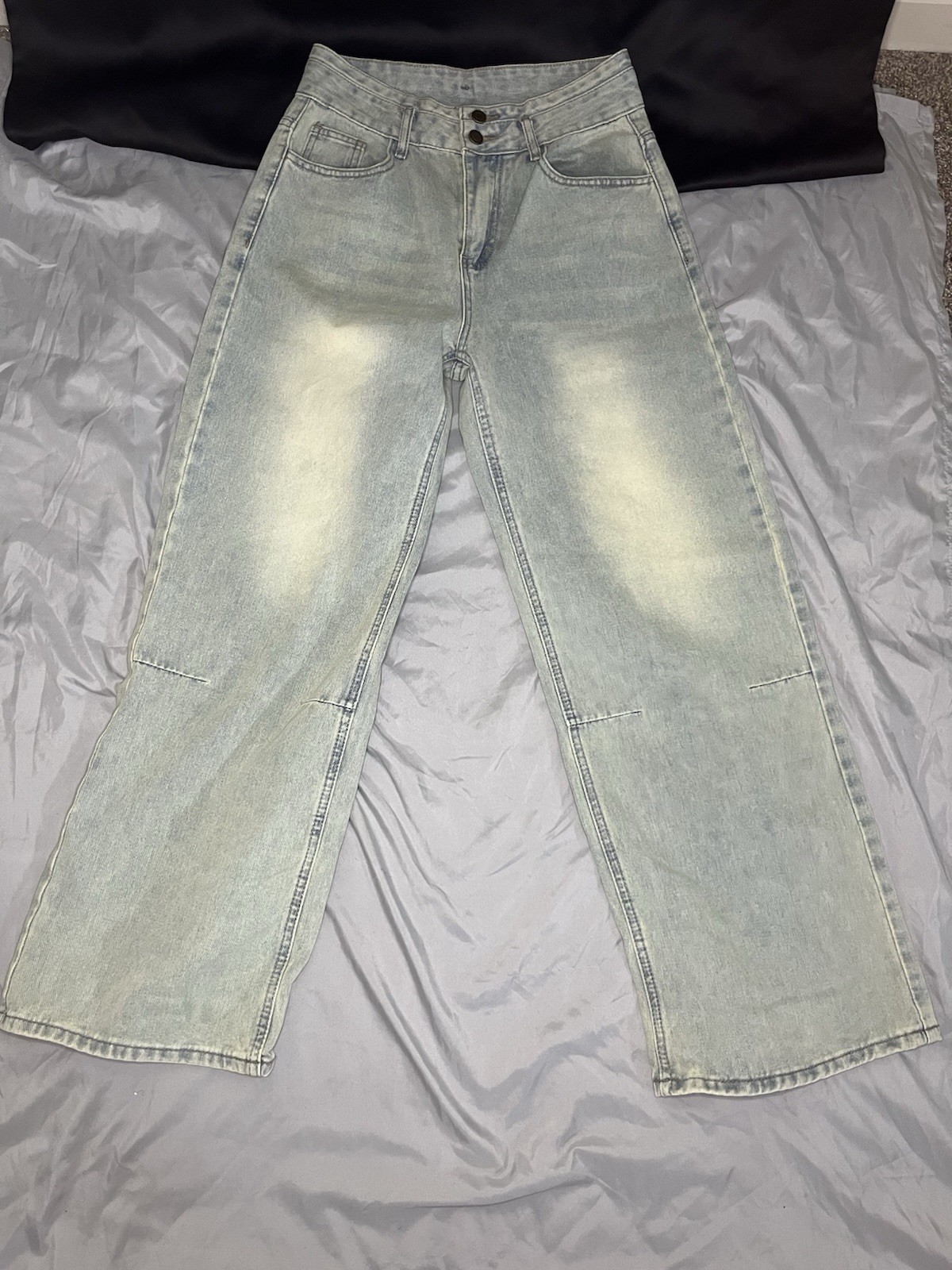 Men’s Blue Wide-Leg Light Wash Denim Jeans 5-Pocket Button Closure Size M