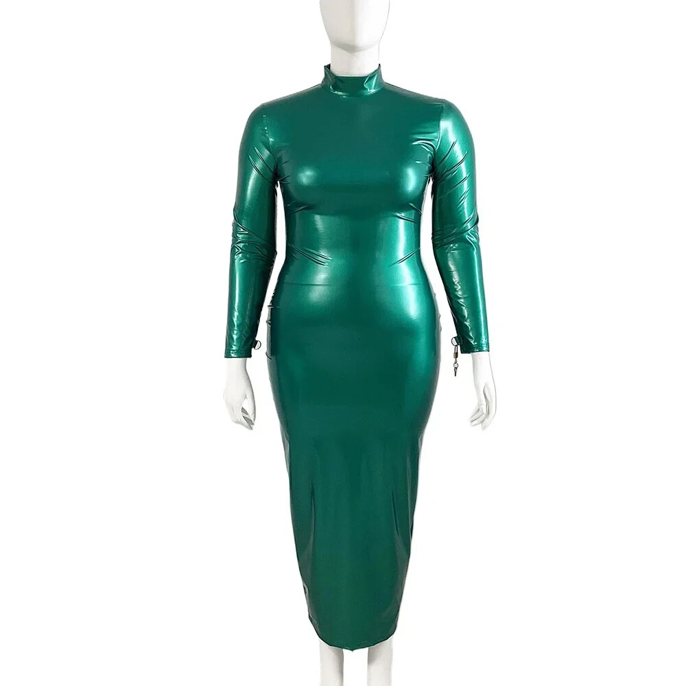 Mens Sissy Crossdresser Patent Leather Lockable Maxi Dress Exotic Hobble Dress