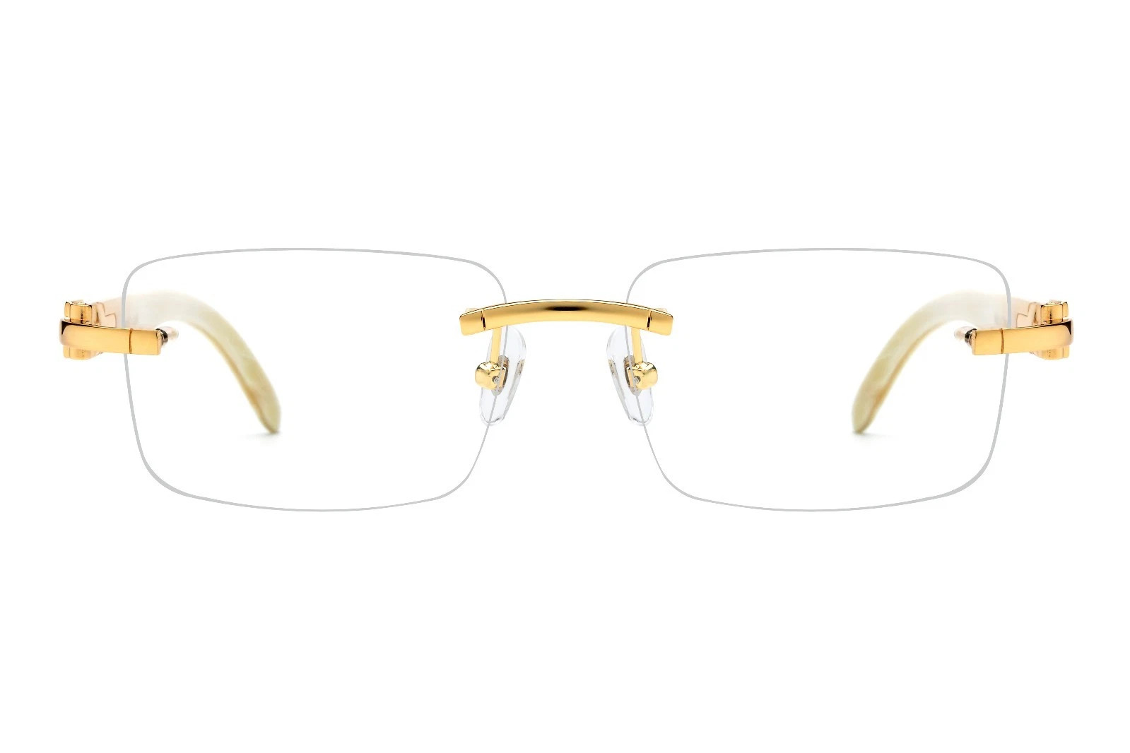 Hip Hop Rimless Wood Gold Frame Retro Vintage Hip Hop Mens Clear Lens Glasses