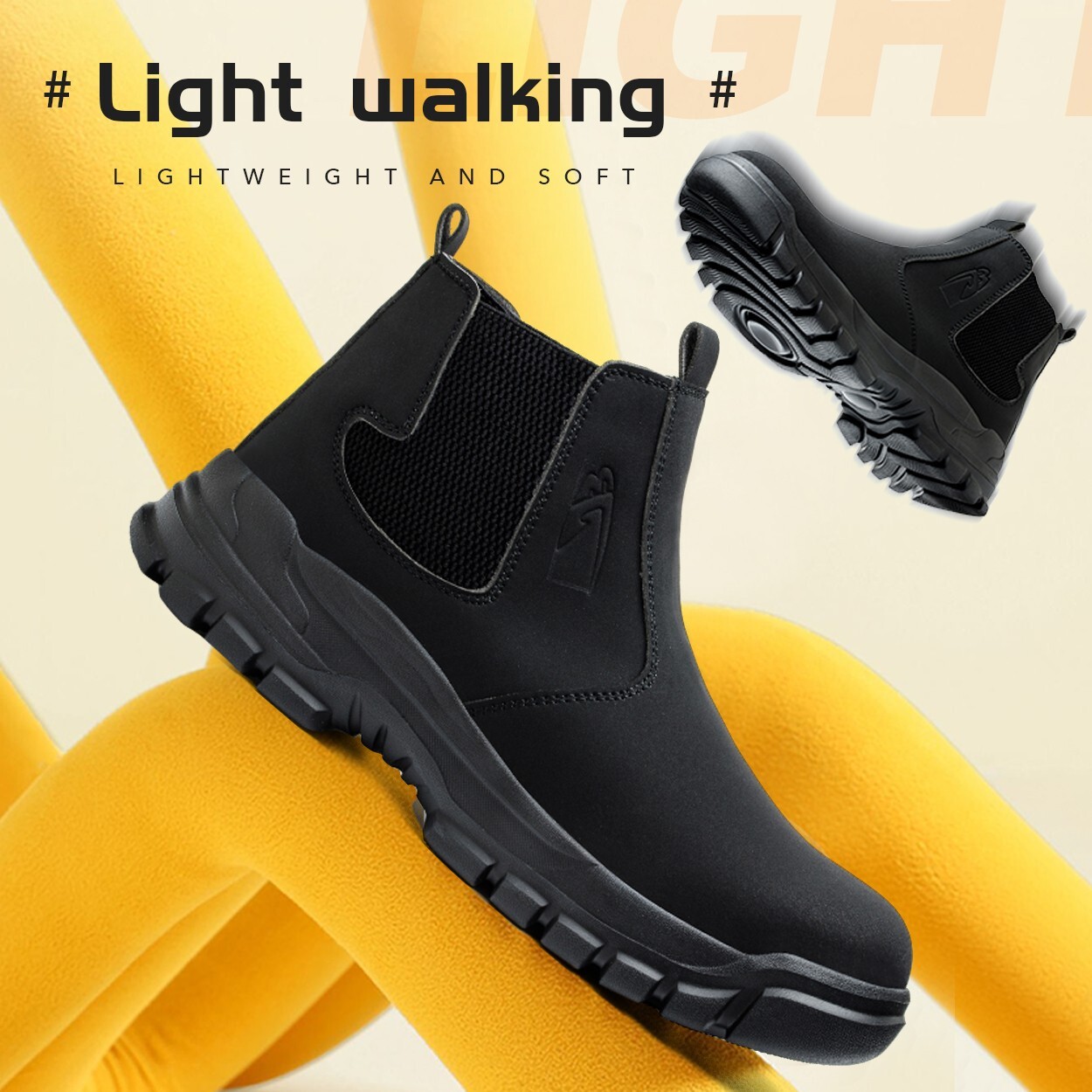 Waterproof Work Boots for Men Slip-on Steel Toe Shoes Safety footwear Anti-slip