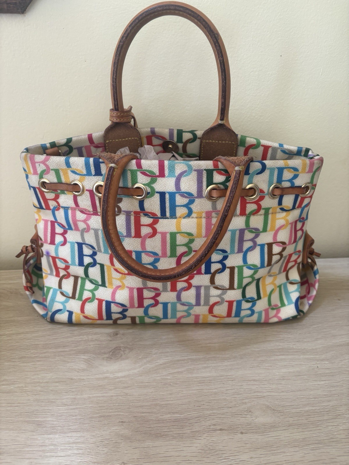 Dooney & Bourke Multicolor Monogram Tote with Double Handles Tassel