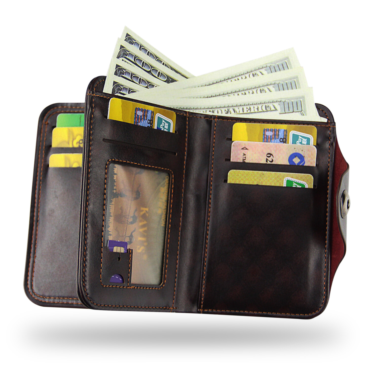 Mens Men’s S4 Retro Leather Vertical Section Credit Card Holder Wallet with Hasp
