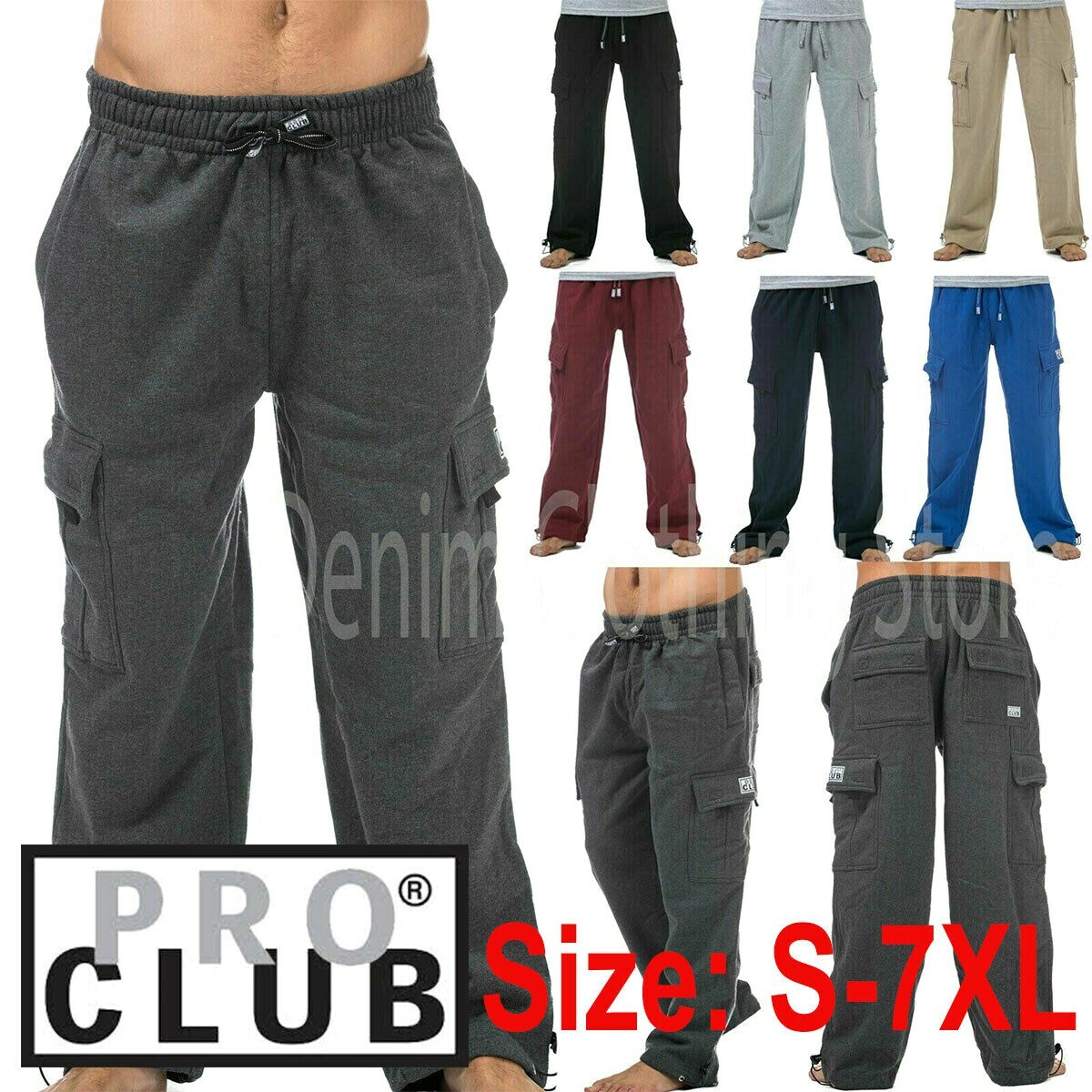 Pro Club Men’s Heavyweight Track Fleece Cargo Pants Sweatpants S~7XL