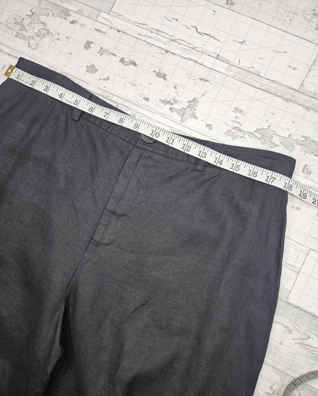 Saks Fifth Avenue Embroidered 100% Linen Cropped Pants Black Women XL