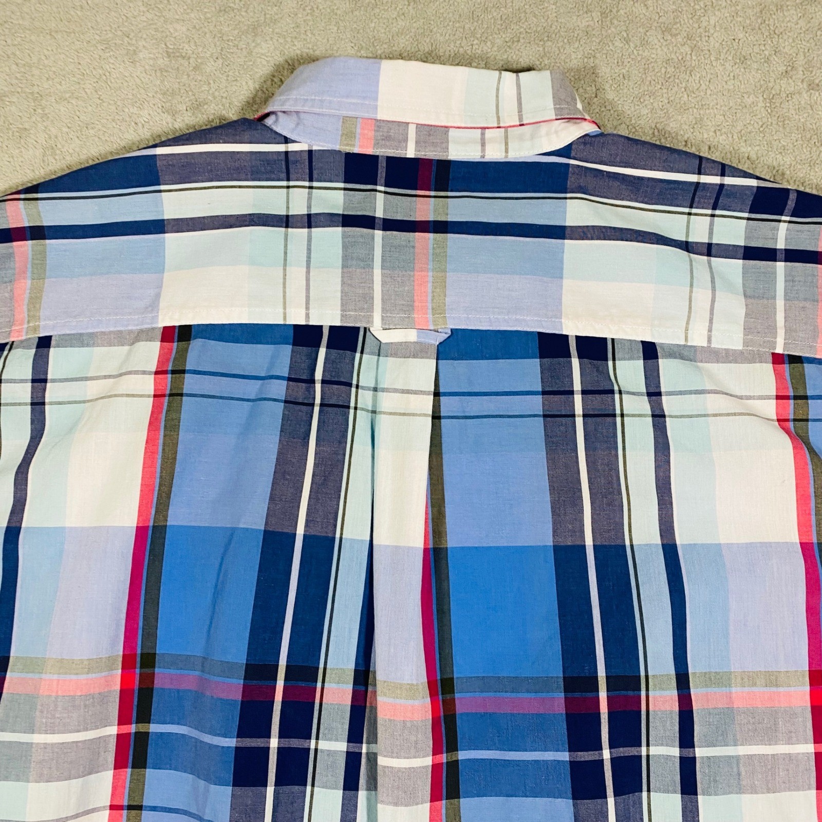 Chaps Button Down Shirt Mens XXL Blue Pink Plaid Short Sleeve Easy Care