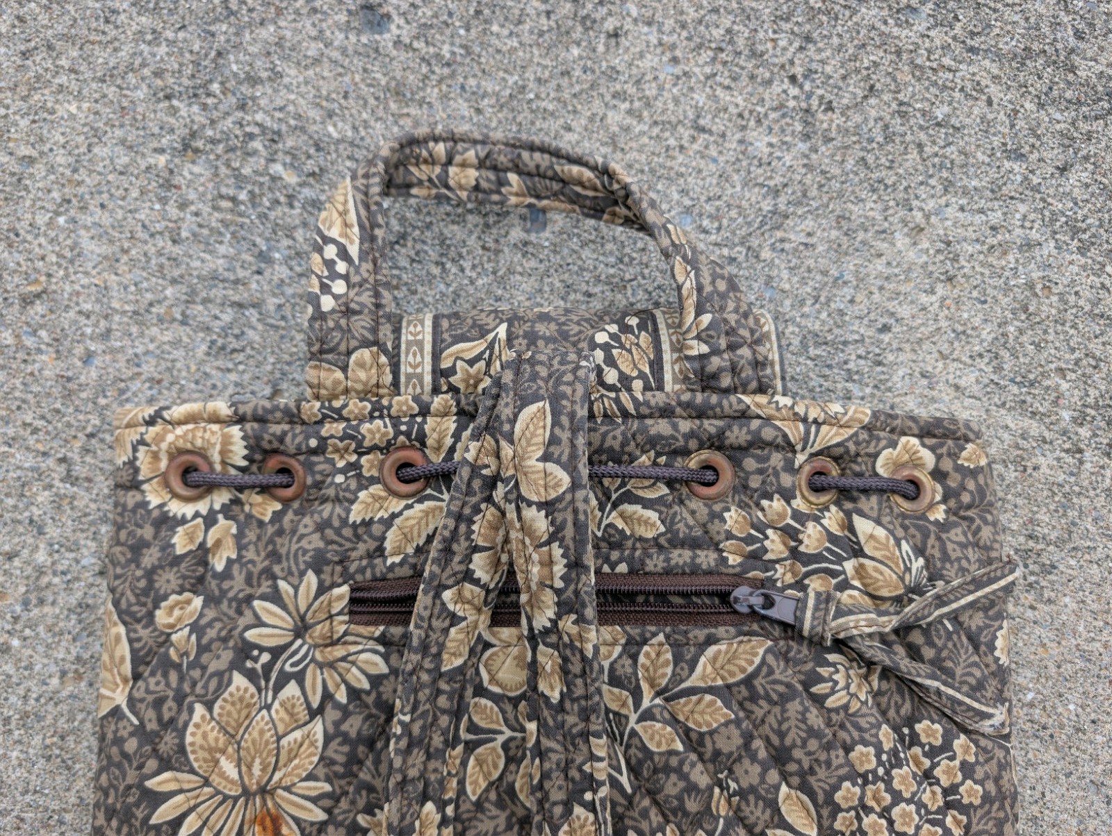 Vera Bradley Retired Rare Java Brown Mimi Style Backpack Lined Pencil Case
