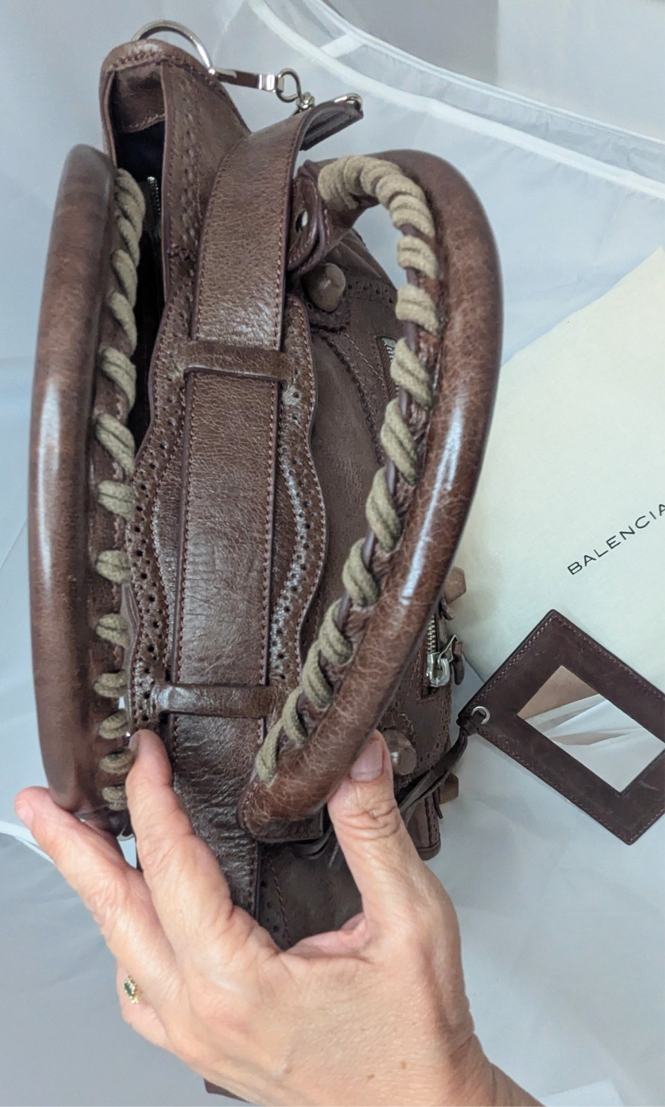 BALENCIAGA GIANT CITY BROGUE Hand/Shoulder Bag Noix Brown Mirror Excellent UC
