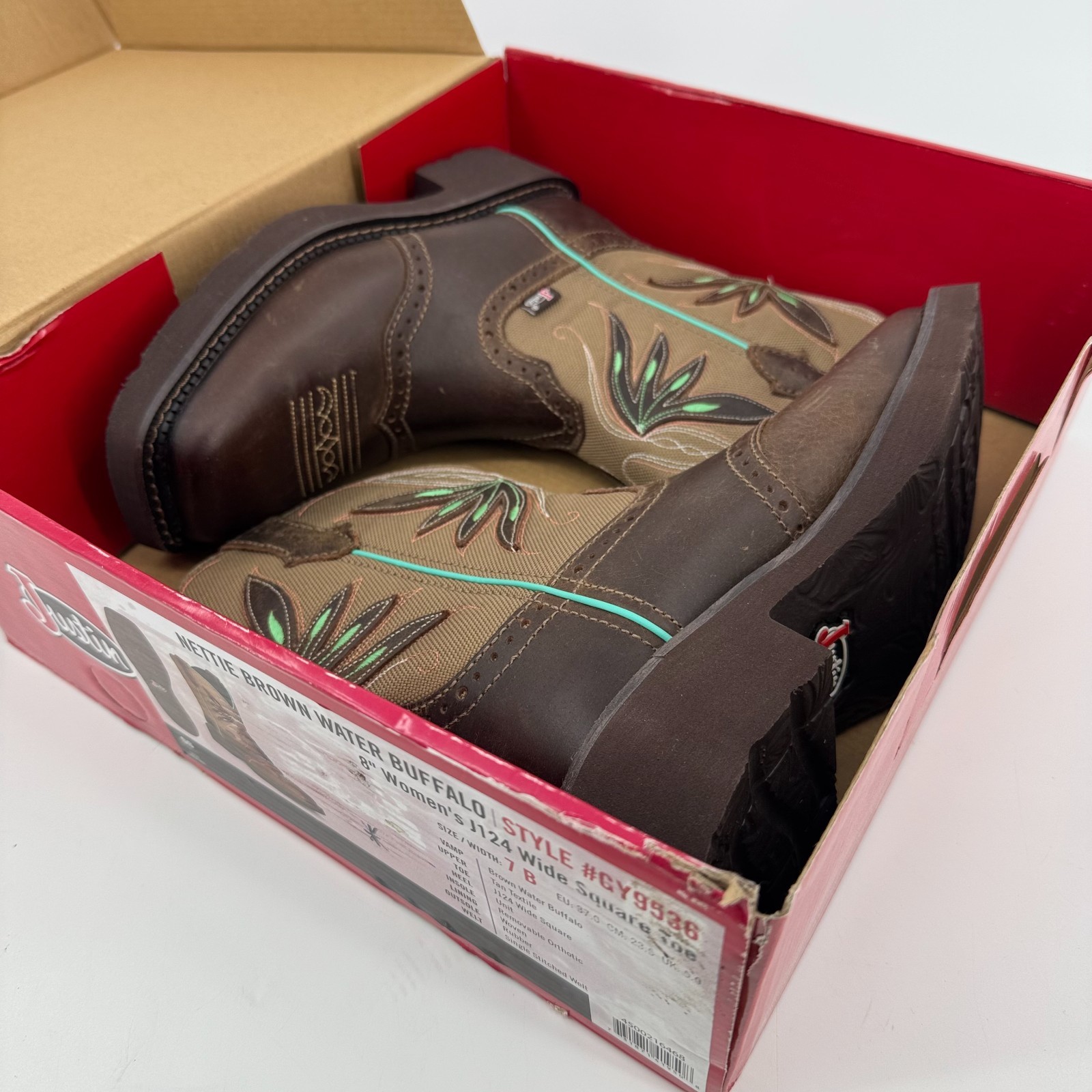 NEW Justin Nettie 8″ Cowgirl Boots WOMENS Brown Leather Square Toe Western 7
