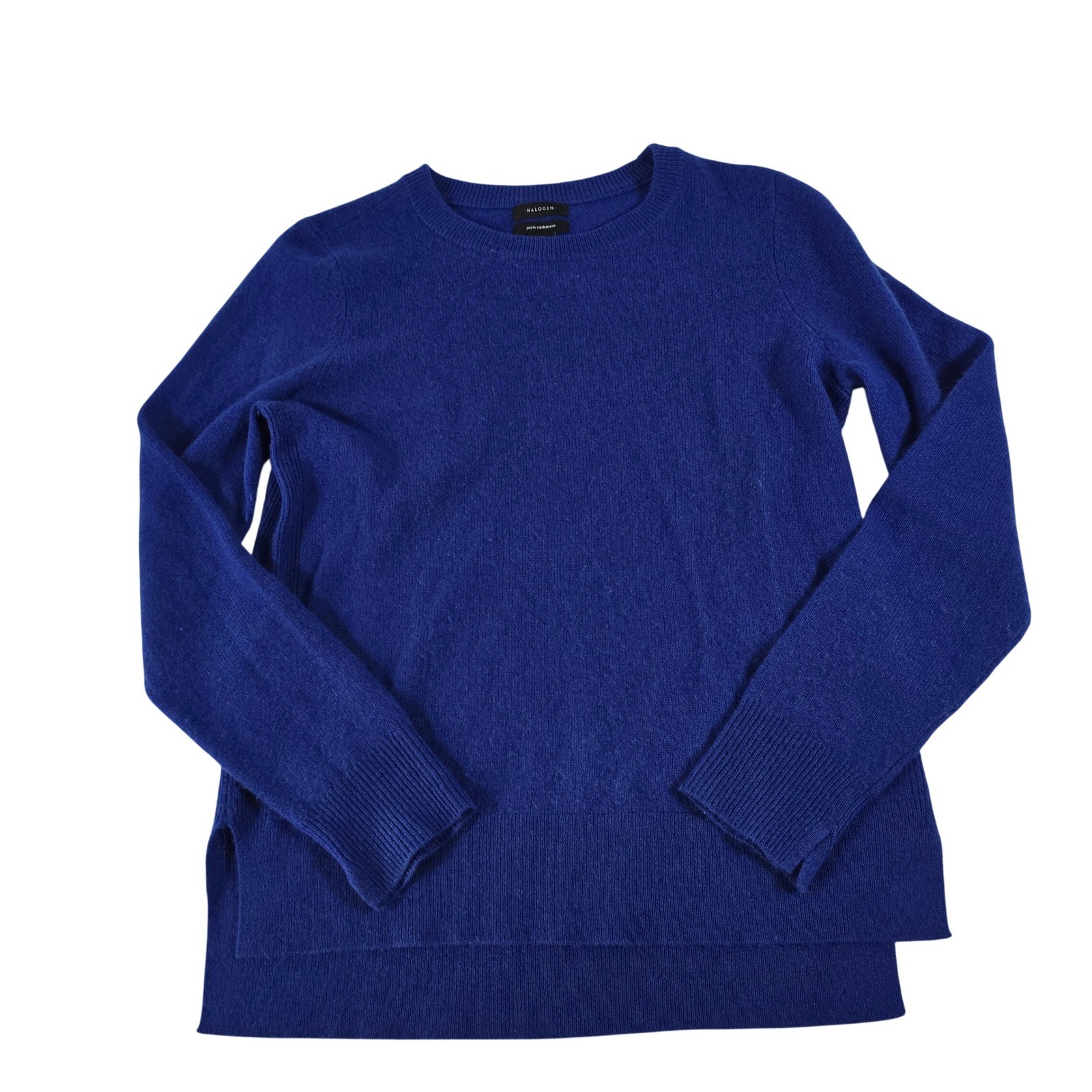 Halogen Womens Royal Blue 100% Cashmere Crewneck Sweater High Low Hem Small