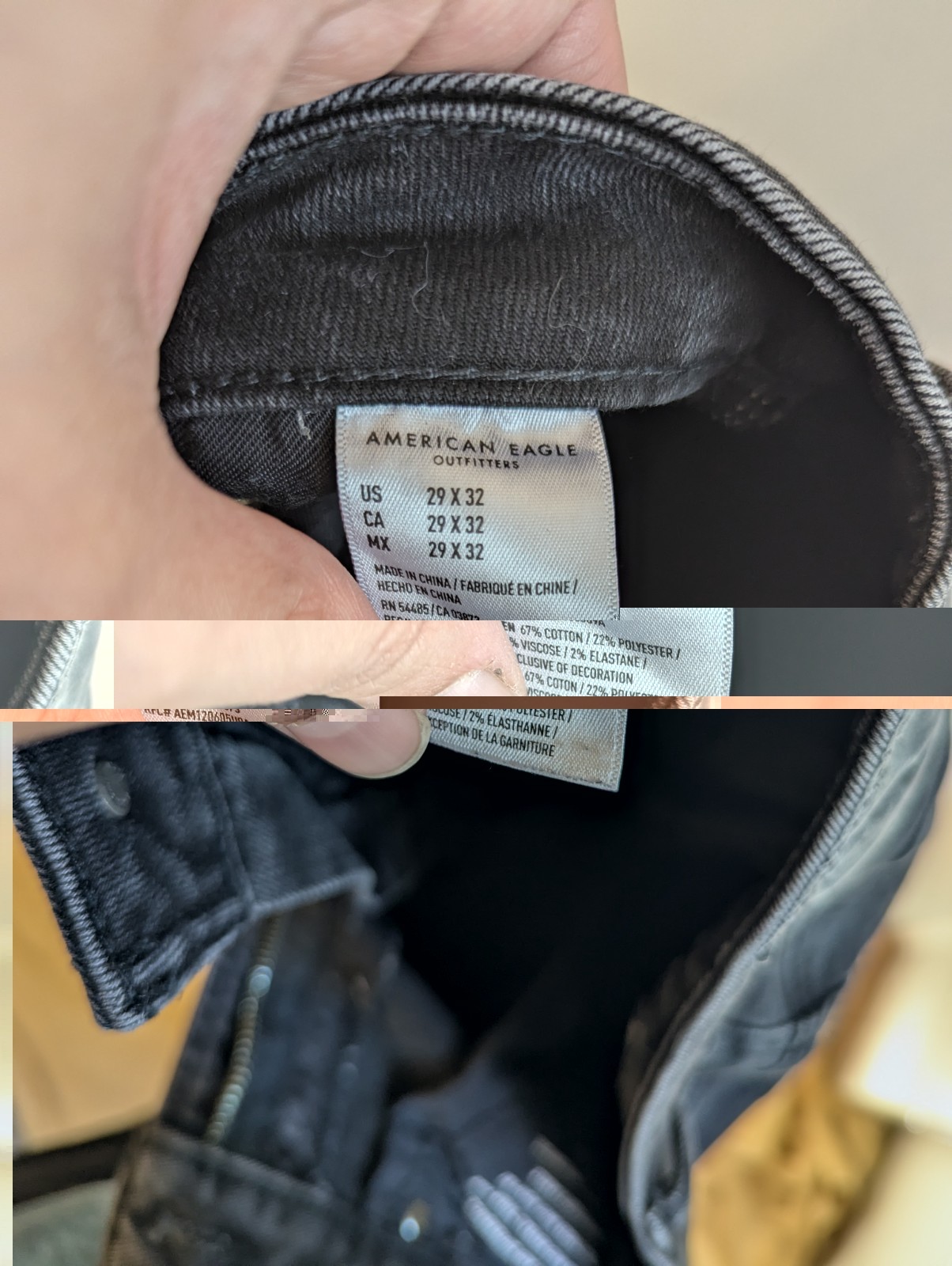 American Eagle Men’s Next Level Flex Slim Straight Black Denim Jeans 29×32