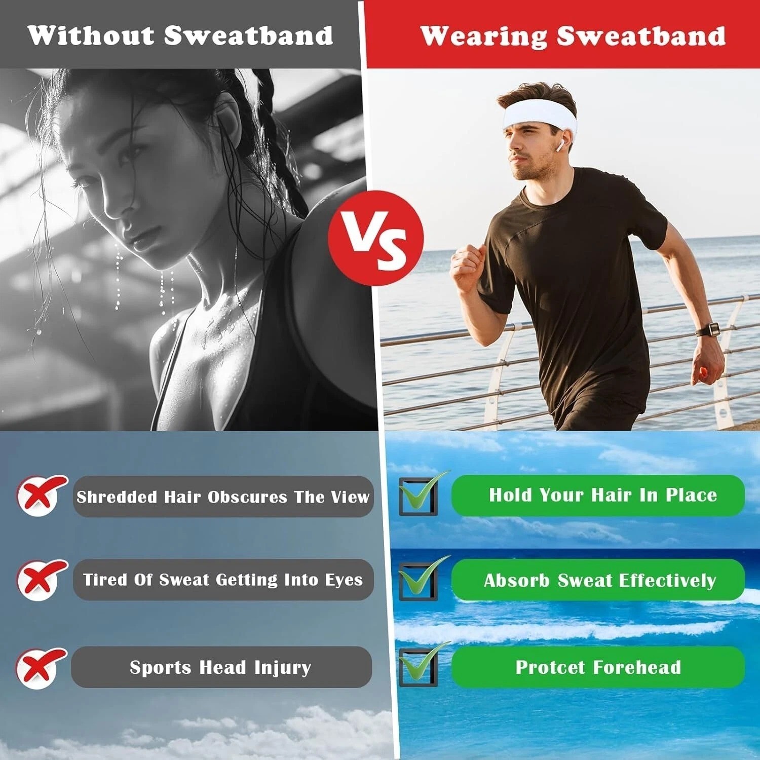 6pack Sports Headband Yoga Gym Sweatband Women Men Hair Bands Head Sweat Band