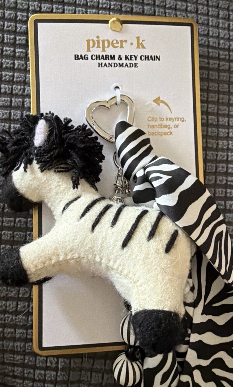NWT Piper K Holiday Zebra Bag Charm Keychain