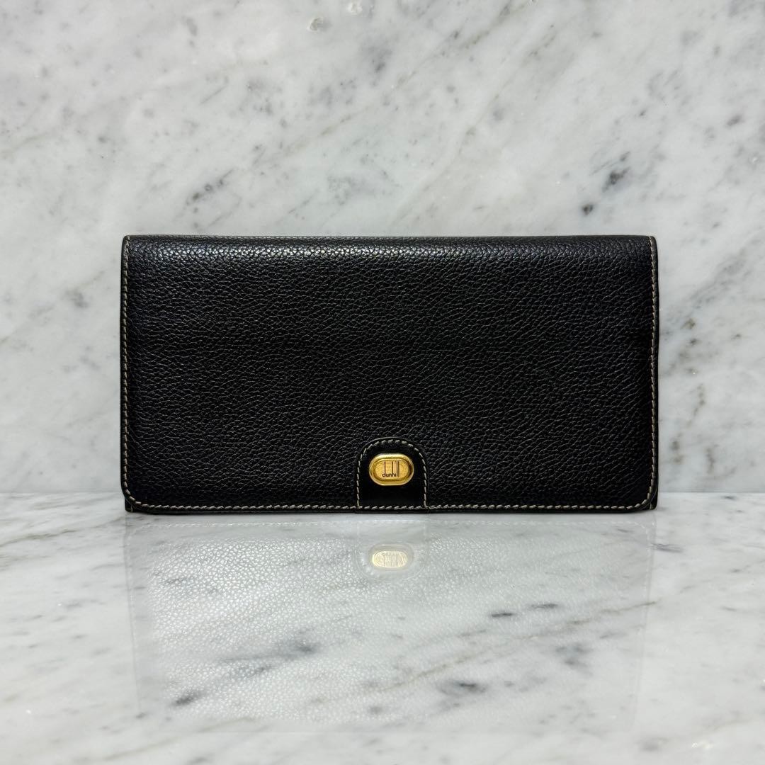 Dunhill Long Wallet Black Leather Gold Logo 9.7cm x 19.1cm Used