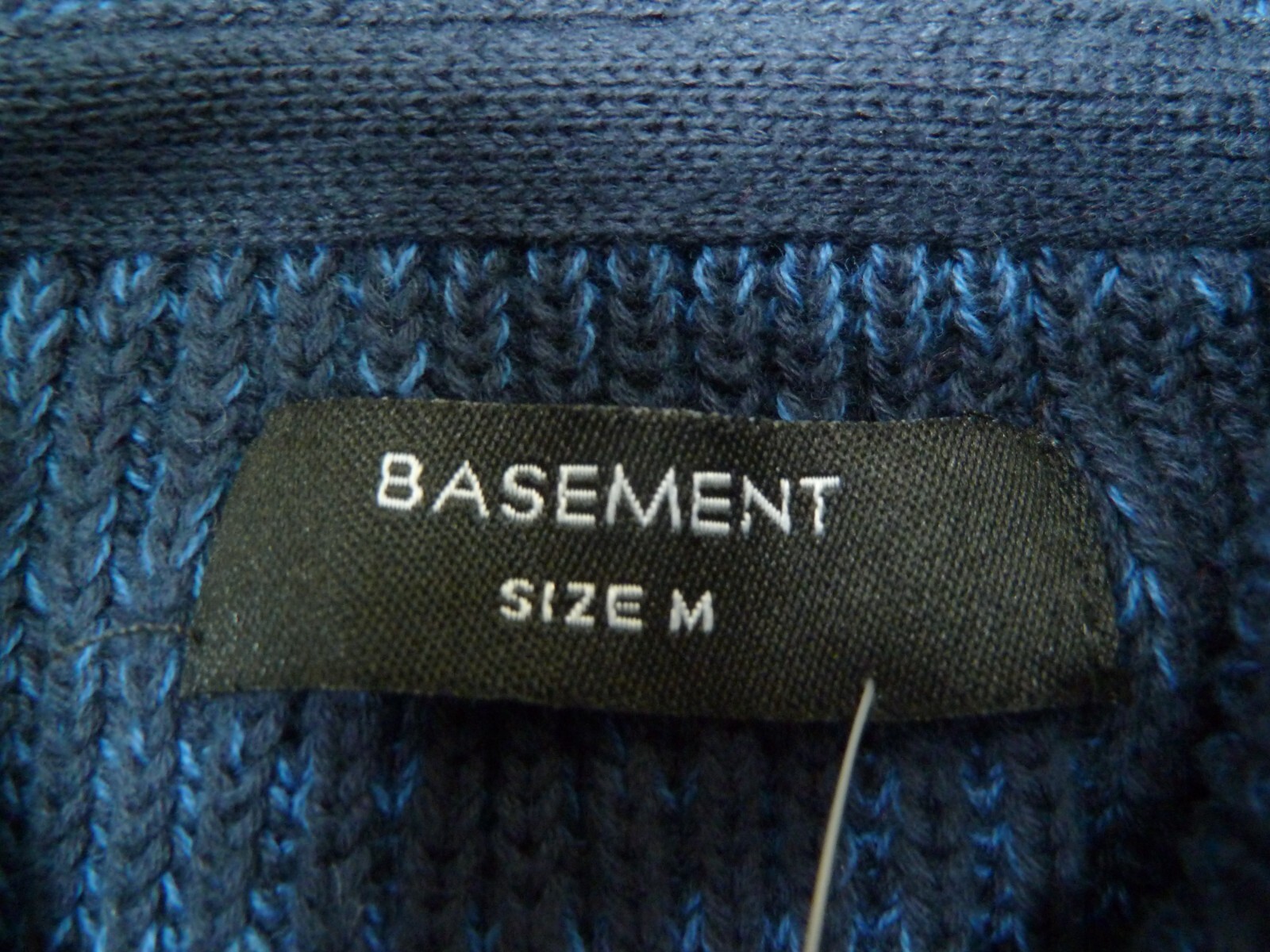 Fisherman Sweater Pullover Mens Medium Ribbed 100% Cotton Navy Blue Shawl Collar