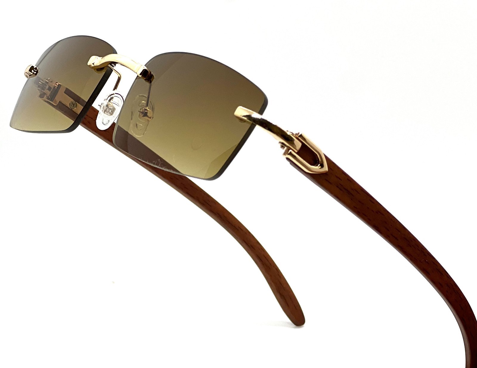 Black Tint Mens Rectangle Luxury Hip Hop Fashion Gold Frame Rimless Sunglasses