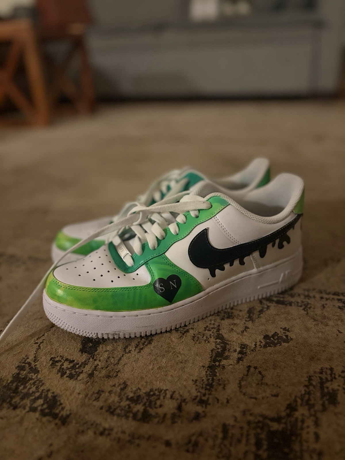 Custom Green & Black Drip Air Force 1 – Men’s Size 9.5 (Hand-Painted)