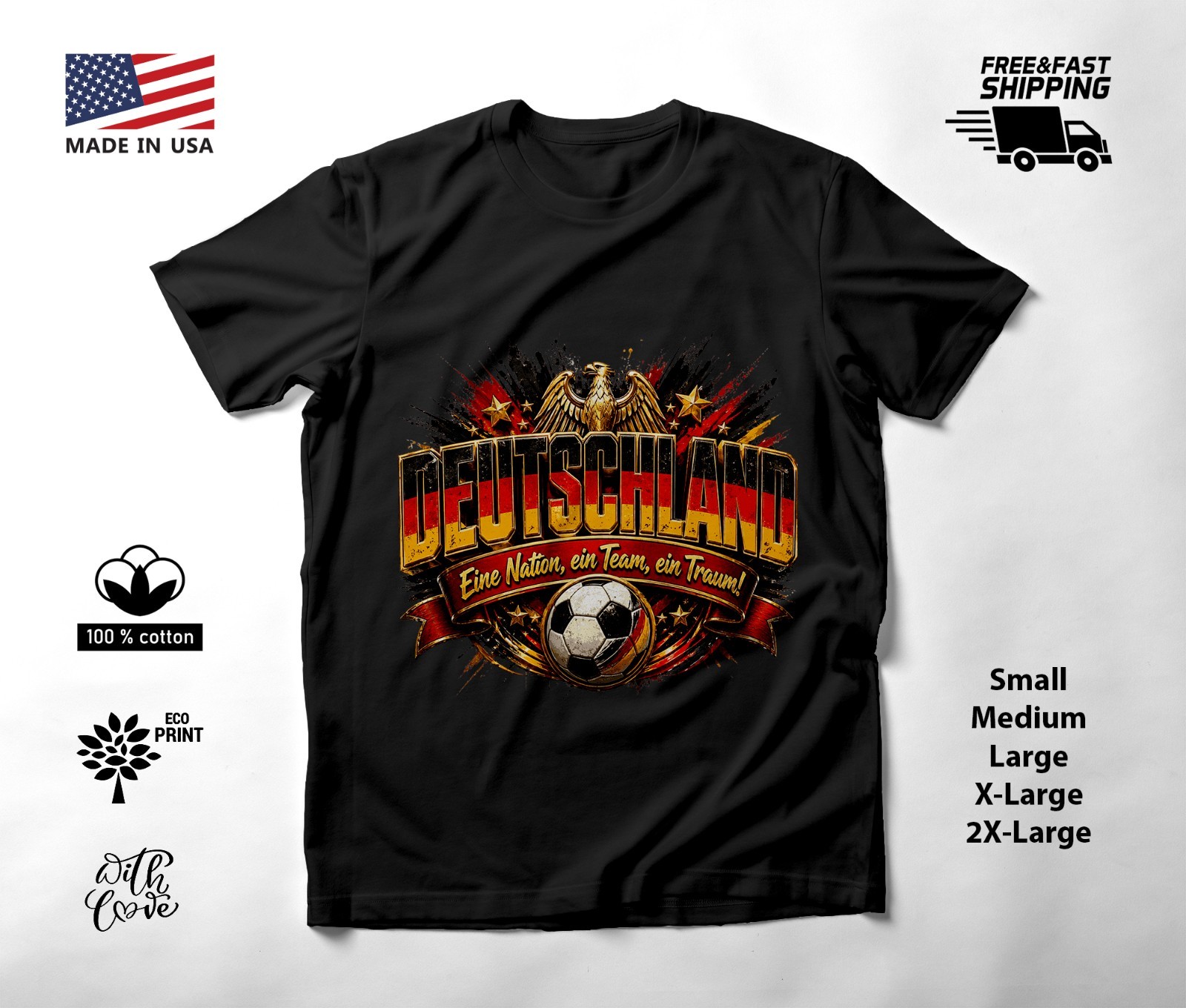 GERMANY – NEW World Cup 2026 Football Soccer Fans Black T-Shirt Tee Shirt