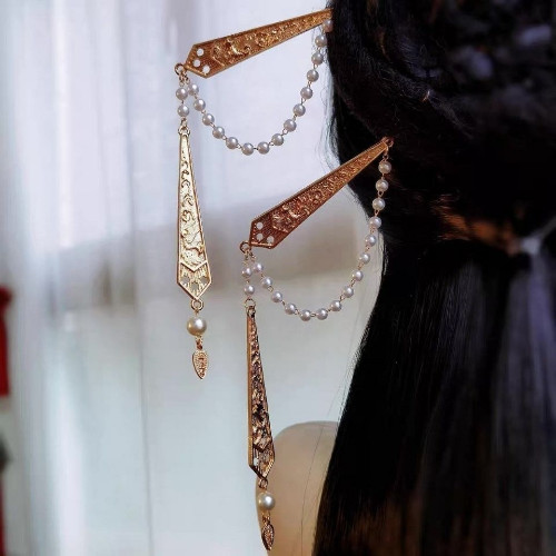 Long Gold Chinese Tassel Hairpin Accessories Ancient Headdress Headwear 4PCS