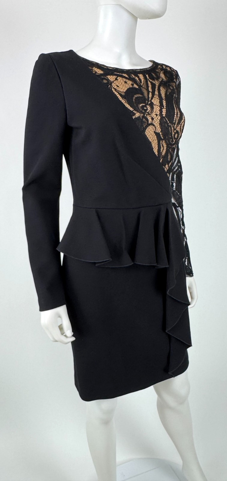$1.7K Emilio Pucci New Black Cocktail Dress 6 US 42 IT M Peplum Lace Silk Auth